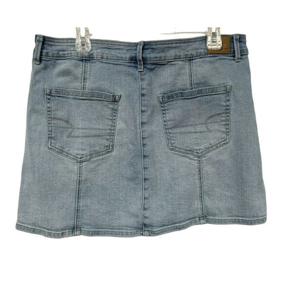 American Eagle Super Stretch Denim Jean Mini Skirt Sz 16 Cotton Stretch AE Patch - Picture 2 of 4